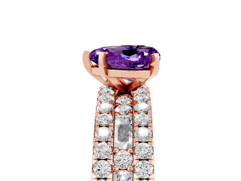 Rose gold Heart Cut Amethyst Solitaire Ring with Pavé and Channel Set Band_5