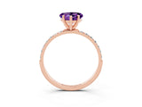 Rose gold Heart Cut Amethyst Solitaire Ring with Pave Band and Four Prong Setting_15