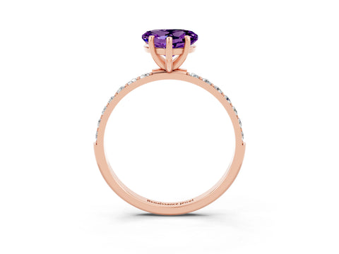 Rose gold Heart Cut Amethyst Solitaire Ring with Pave Band and Four Prong Setting_15