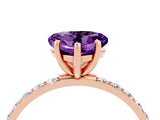 Rose gold Heart Cut Amethyst Solitaire Ring with Pave Band and Four Prong Setting_16