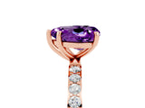 Rose gold Heart Cut Amethyst Solitaire Ring with Pave Band and Four Prong Setting_17