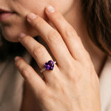 Rose gold Heart Cut Amethyst Solitaire Ring with Round  Pavé Band and Four-Prong Setting_32