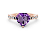 Rose gold Heart Cut Amethyst Solitaire Ring with Round  Pavé Band and Four-Prong Setting_44