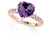 Rose gold Heart Cut Amethyst Solitaire Ring with Round  Pavé Band and Four-Prong Setting_45