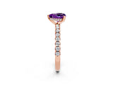 Rose gold Heart Cut Amethyst Solitaire Ring with Round  Pavé Band and Four-Prong Setting_46