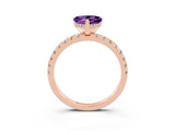 Rose gold Heart Cut Amethyst Solitaire Ring with Round  Pavé Band and Four-Prong Setting_47