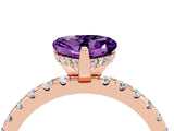 Rose gold Heart Cut Amethyst Solitaire Ring with Round  Pavé Band and Four-Prong Setting_48