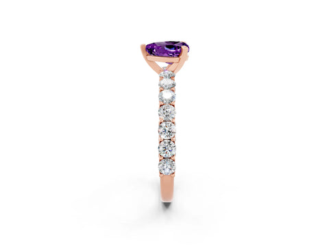 Rose gold Heart Cut Amethyst Solitaire Ring with Shared Prong Pavé Band and Four-Prong Setting_14