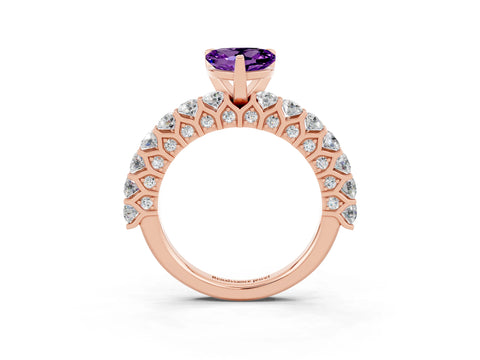 Rose gold Heart Cut Amethyst Solitaire Ring with Shared Prong Pavé Band and Four-Prong Setting_15