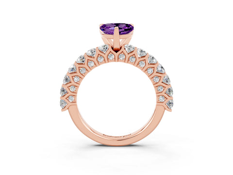 Rose gold Heart Cut Amethyst Solitaire Ring with Shared Prong Pavé Band and Four-Prong Setting_3