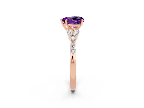 Rose gold Heart Cut Amethyst Solitaire Ring with Side Stones and Four-Prong Setting_14