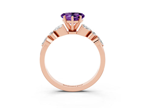 Rose gold Heart Cut Amethyst Solitaire Ring with Side Stones and Four-Prong Setting_15