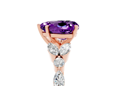 Rose gold Heart Cut Amethyst Solitaire Ring with Side Stones and Four-Prong Setting_17