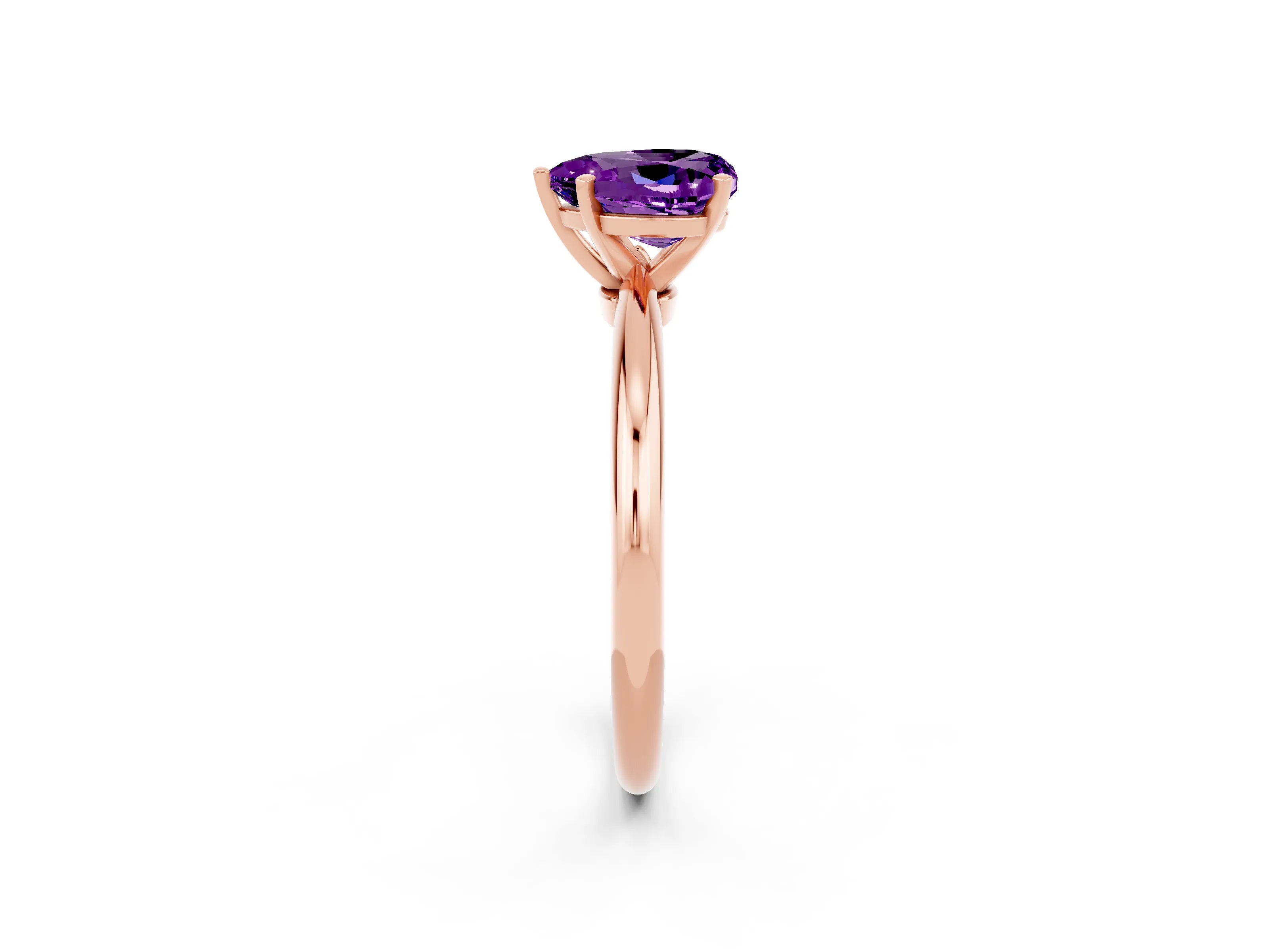 Rose gold Heart Cut Amethyst Solitaire Ring with Six-Prong Setting and Classic Band_2