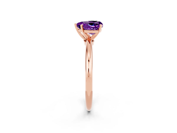 Rose gold Heart Cut Amethyst Solitaire Ring with Six-Prong Setting and Classic Band
