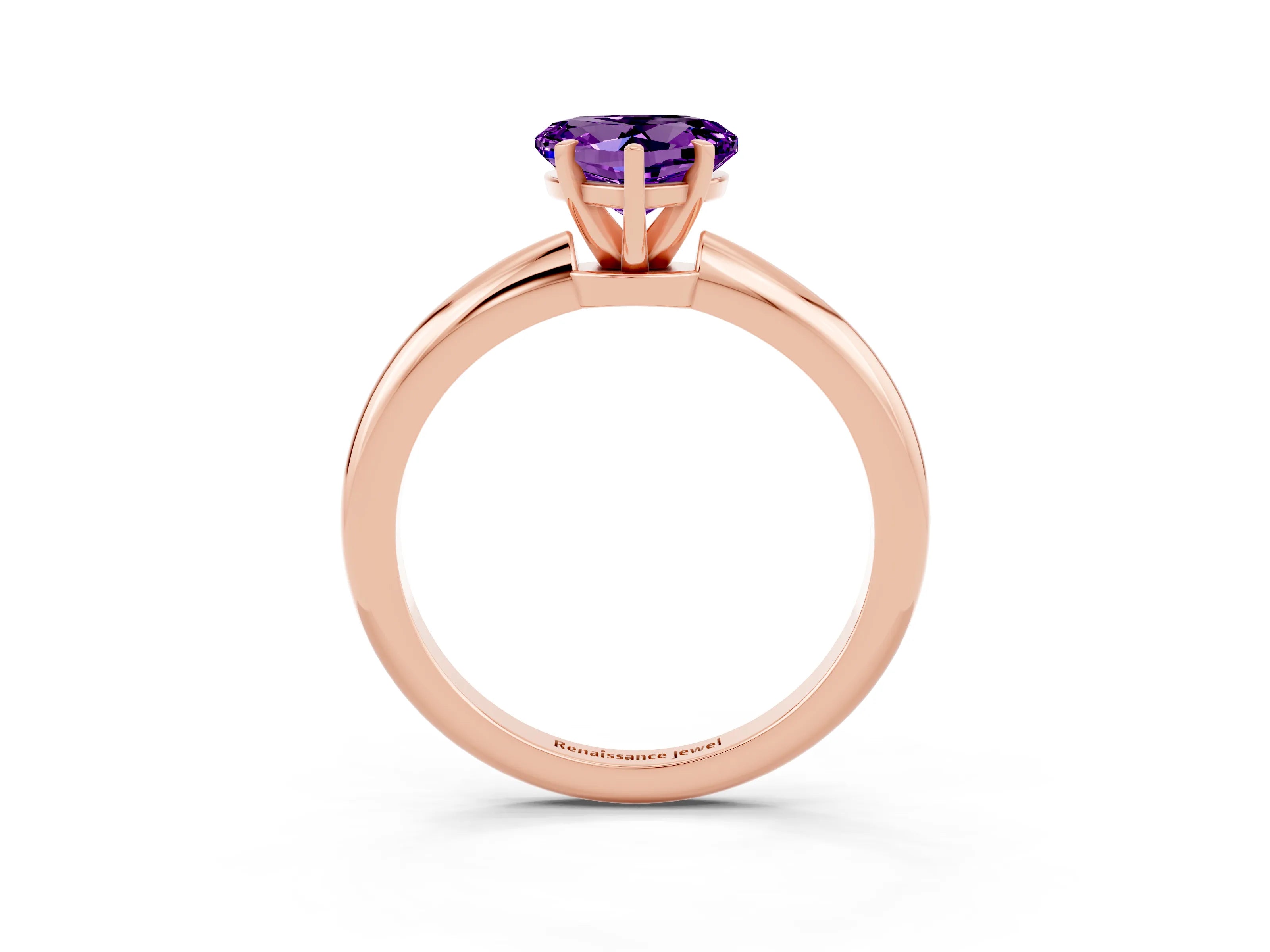 Rose gold Heart Cut Amethyst Solitaire Ring with Six-Prong Setting and Classic Band_3