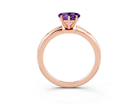 Rose gold Heart Cut Amethyst Solitaire Ring with Six-Prong Setting and Classic Band_3