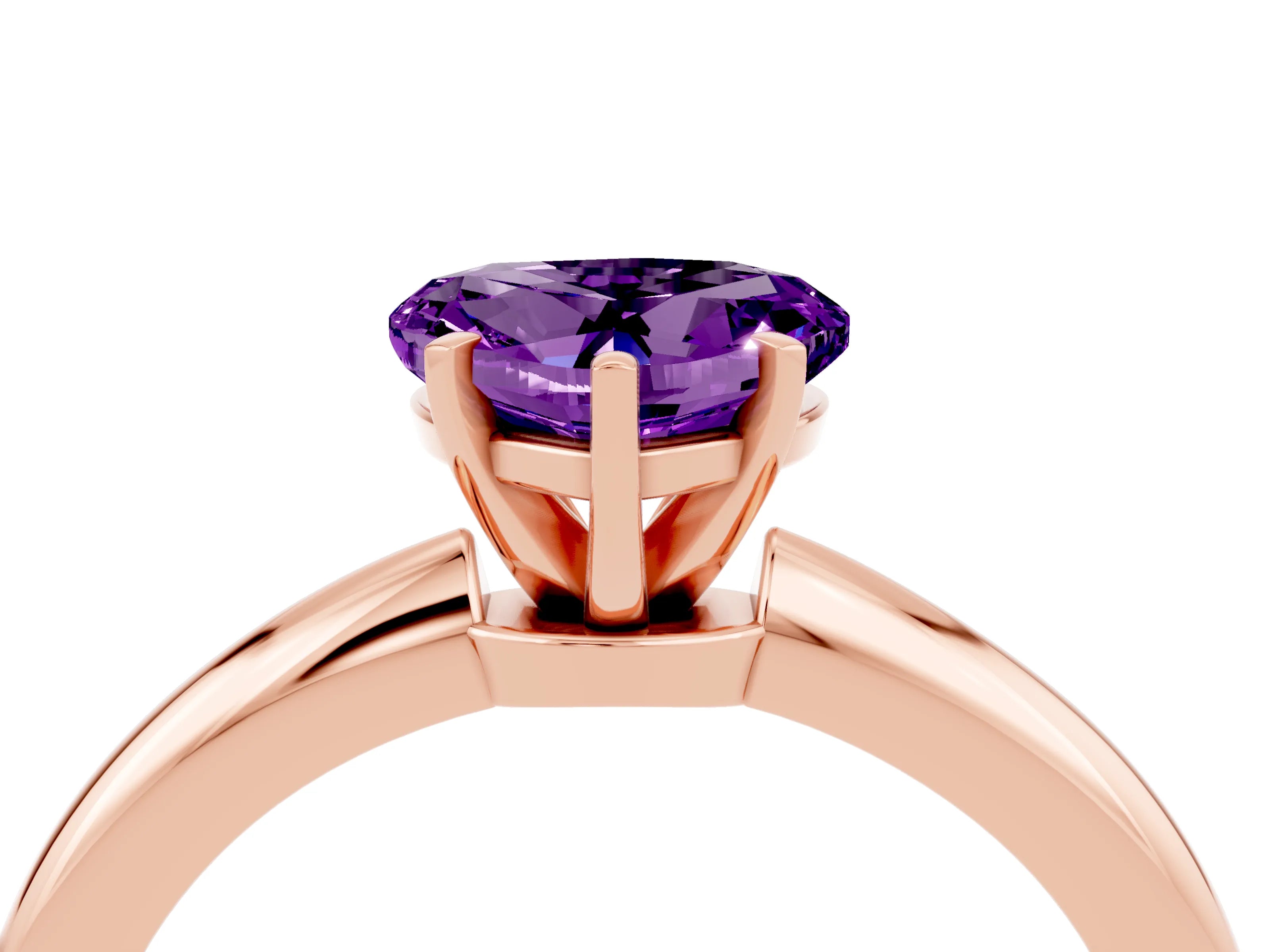Rose gold Heart Cut Amethyst Solitaire Ring with Six-Prong Setting and Classic Band_4