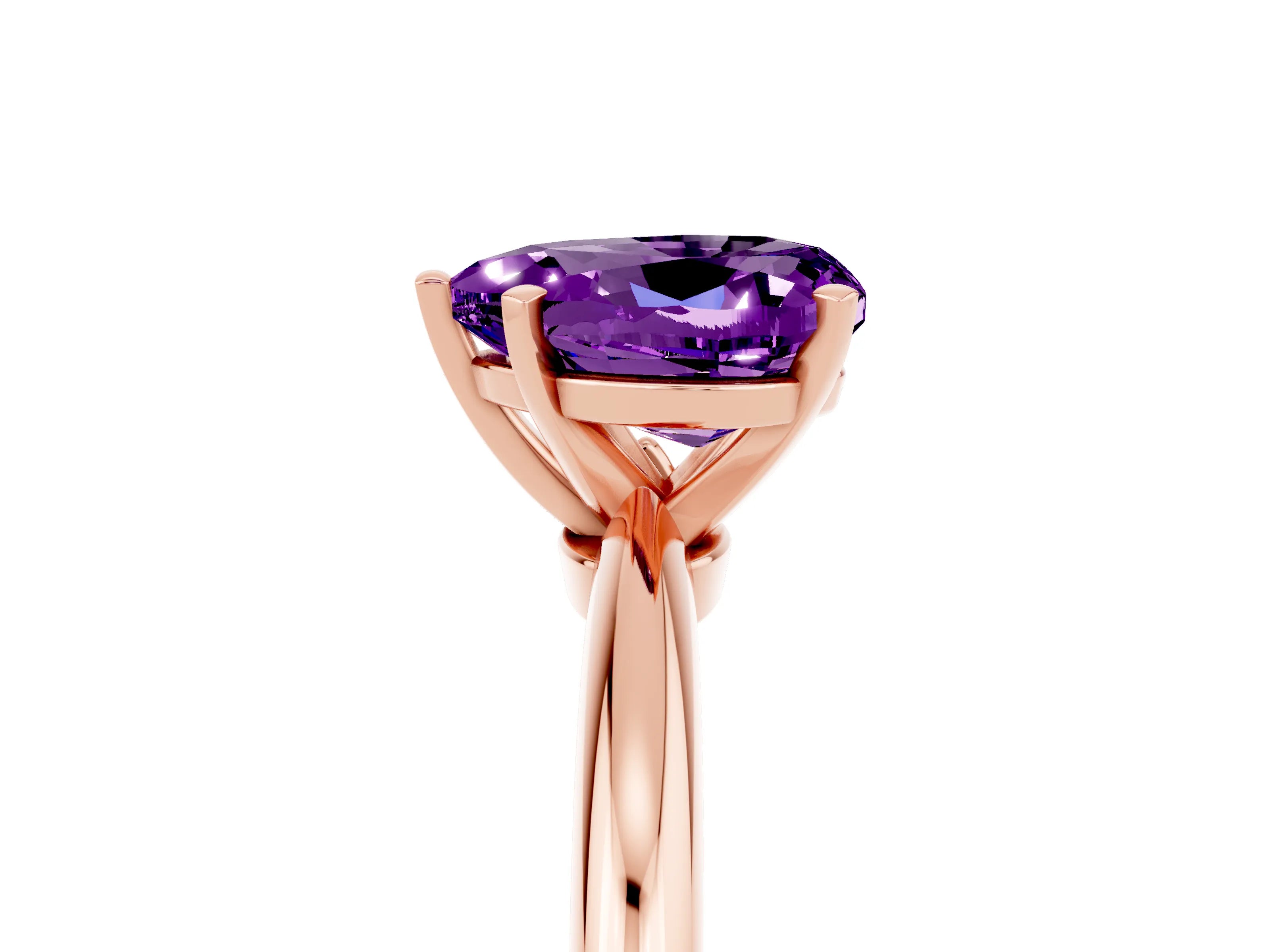 Rose gold Heart Cut Amethyst Solitaire Ring with Six-Prong Setting and Classic Band_5
