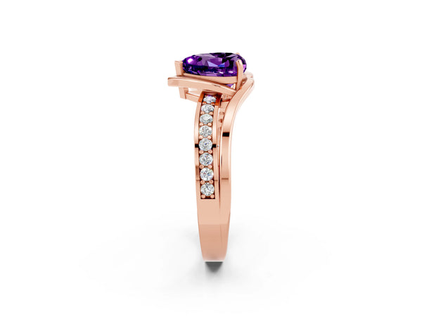 Rose gold Heart Cut Amethyst Solitaire Ring with Split Shank and Prong Setting