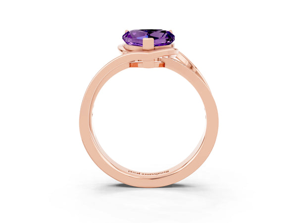 Rose gold Heart Cut Amethyst Solitaire Ring with Split Shank and Prong Setting