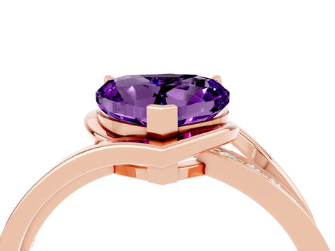 Rose gold Heart Cut Amethyst Solitaire Ring with Split Shank and Prong Setting_4