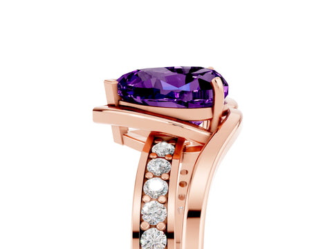Rose gold Heart Cut Amethyst Solitaire Ring with Split Shank and Prong Setting_5