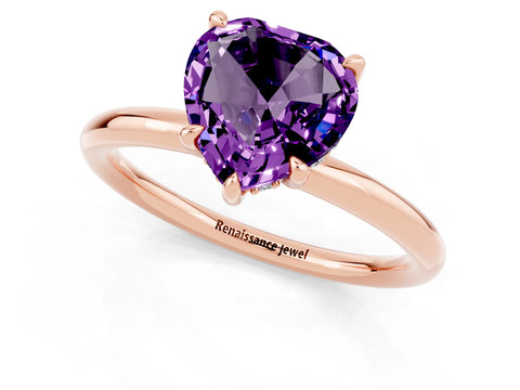 Rose gold Heart Cut Amethyst Solitaire Ring with Thin Band and Four-Prong Setting_1