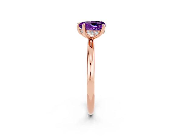 Rose gold Heart Cut Amethyst Solitaire Ring with Thin Band and Four-Prong Setting