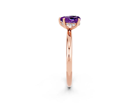 Rose gold Heart Cut Amethyst Solitaire Ring with Thin Band and Four-Prong Setting_2