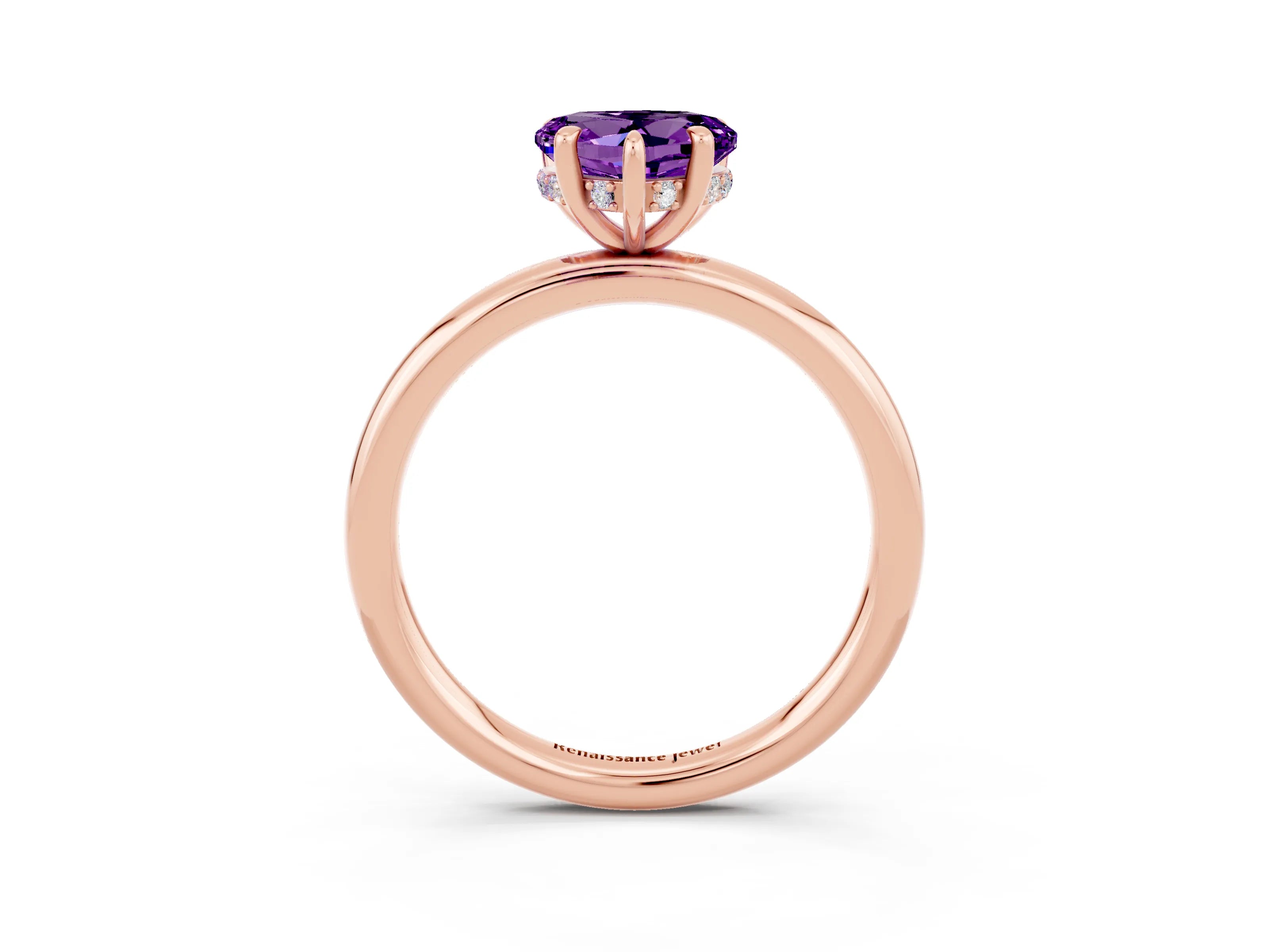 Rose gold Heart Cut Amethyst Solitaire Ring with Thin Band and Four-Prong Setting_3