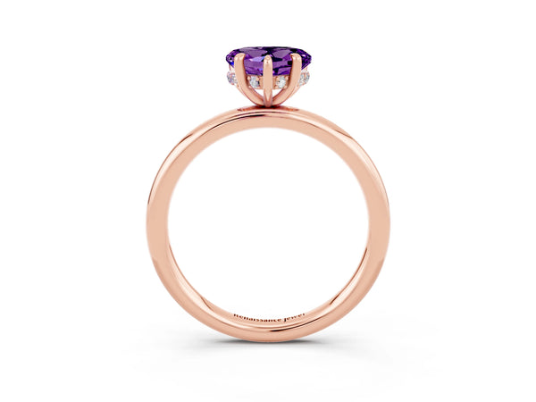Rose gold Heart Cut Amethyst Solitaire Ring with Thin Band and Four-Prong Setting