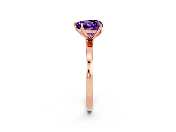 Rose gold Heart Cut Amethyst Solitaire Ring with Thin Band and Prong Setting