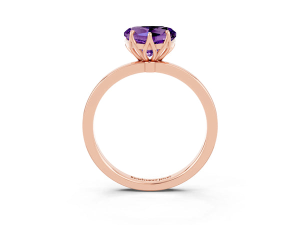 Rose gold Heart Cut Amethyst Solitaire Ring with Thin Band and Prong Setting