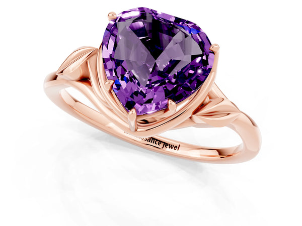 Rose gold Heart Cut Amethyst Solitaire Ring with Twist Band and Four-Prong Setting
