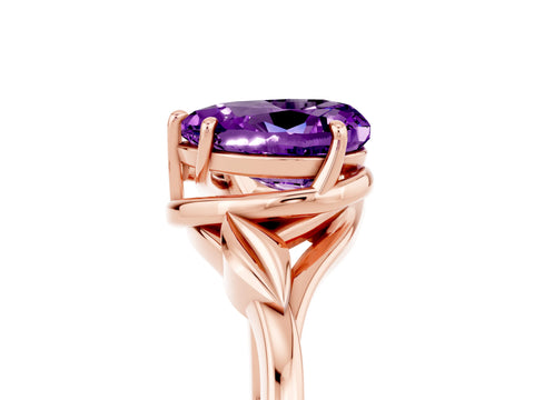 Rose gold Heart Cut Amethyst Solitaire Ring with Twist Band and Four-Prong Setting_29