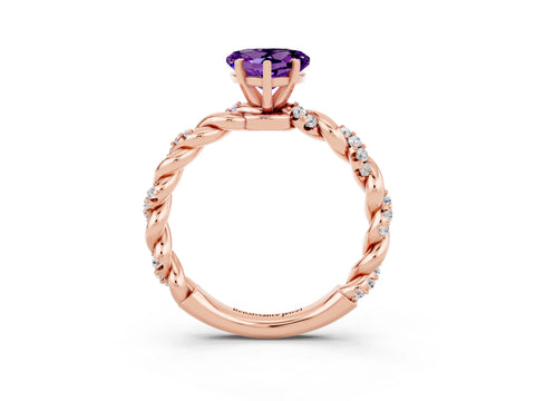 Rose gold Heart Cut Amethyst Solitaire Ring with Twisted Band and Pavé Accents_3
