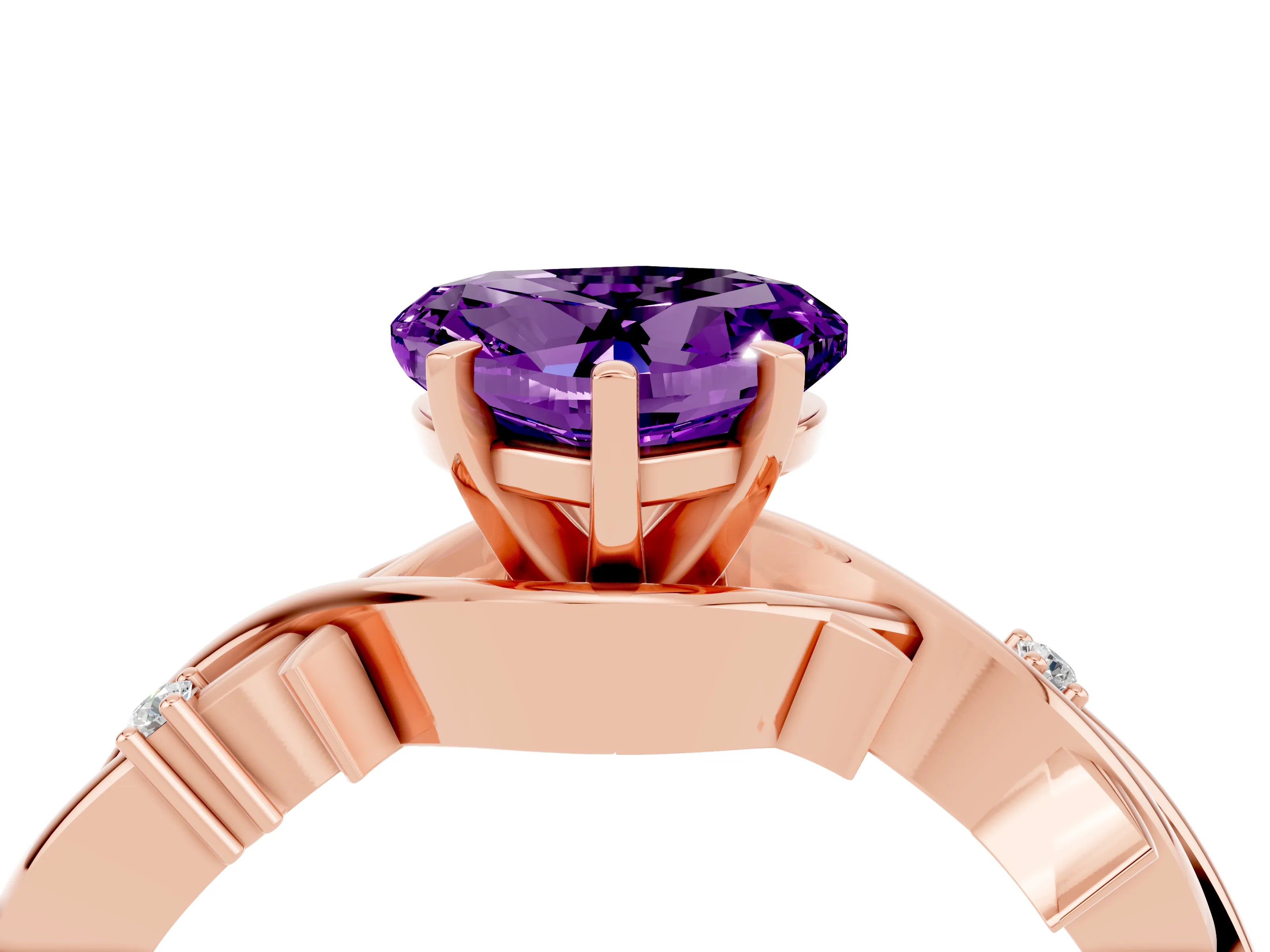 Rose gold Heart Cut Amethyst Solitaire Ring with Twisted Band and Prong Setting_4
