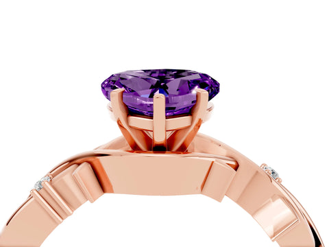 Rose gold Heart Cut Amethyst Solitaire Ring with Twisted Band and Prong Setting_4