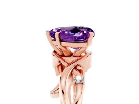 Rose gold Heart Cut Amethyst Solitaire Ring with Twisted Band and Prong Setting_5
