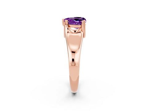 Rose gold Heart Cut Amethyst Solitaire Ring with Wide Band and Prong Setting_2