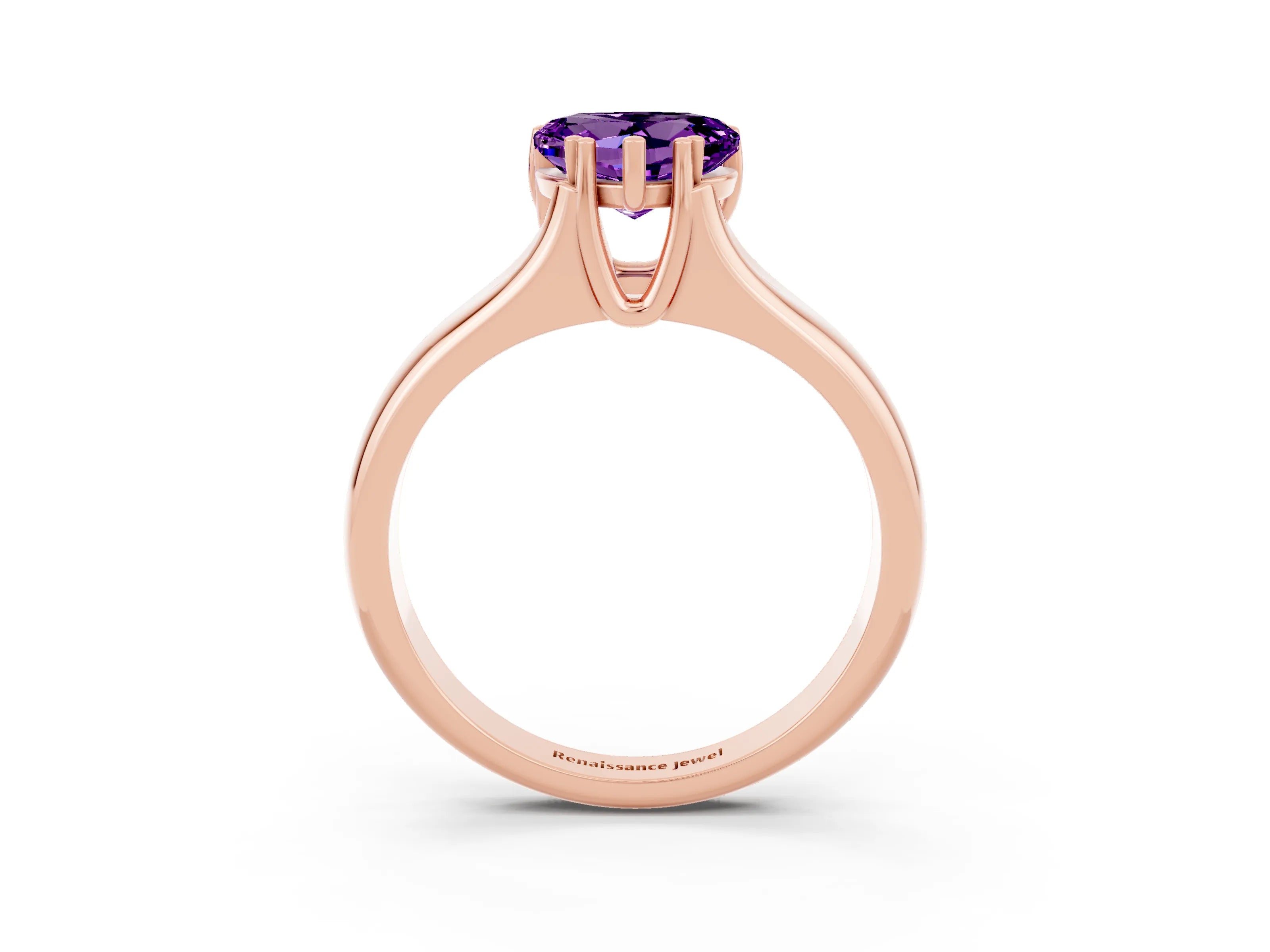 Rose gold Heart Cut Amethyst Solitaire Ring with Wide Band and Prong Setting_3