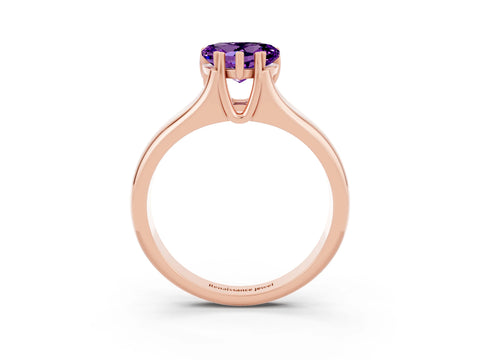Rose gold Heart Cut Amethyst Solitaire Ring with Wide Band and Prong Setting_3
