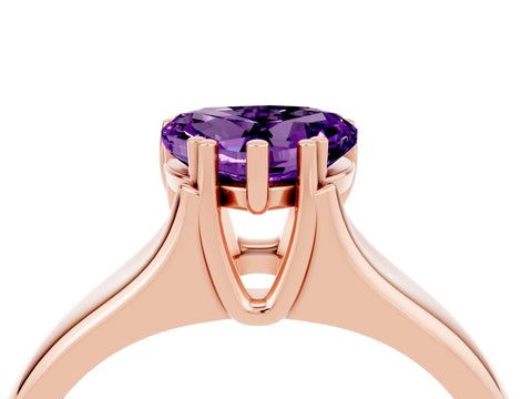 Rose gold Heart Cut Amethyst Solitaire Ring with Wide Band and Prong Setting_4
