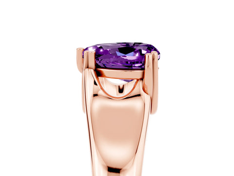 Rose gold Heart Cut Amethyst Solitaire Ring with Wide Band and Prong Setting_5