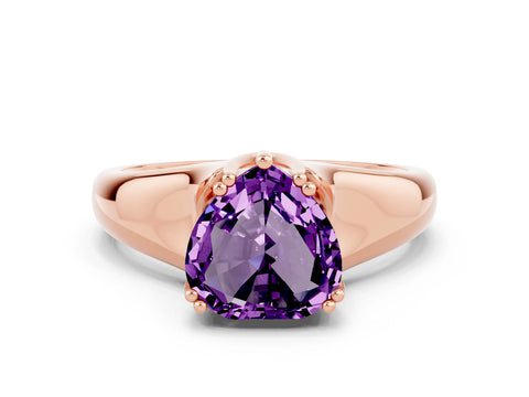 Rose gold Heart Cut Amethyst Solitaire Ring with Wide Band and Prong Setting