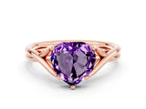 Rose gold Heart Cut Amethyst Solitaire Twist Band Prong Setting Ring_36