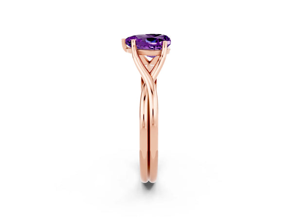 Rose gold Heart Cut Amethyst Solitaire Twist Band Prong Setting Ring