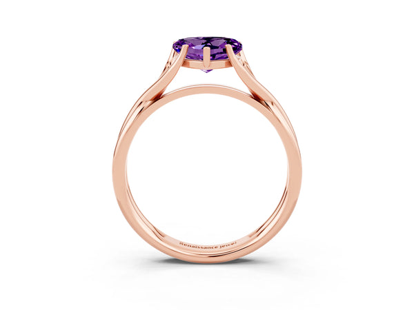 Rose gold Heart Cut Amethyst Solitaire Twist Band Prong Setting Ring