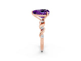 Rose gold Heart Cut Amethyst Solitaire Twisted Band with Round  Accents and Prong Setting_14